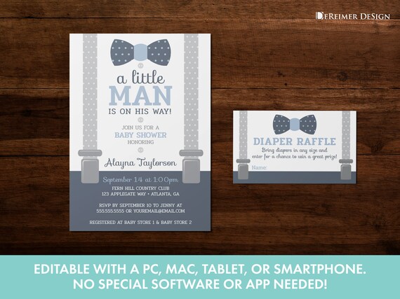 Editable Baby Shower Invitation Bow Tie Suspenders Little - Etsy