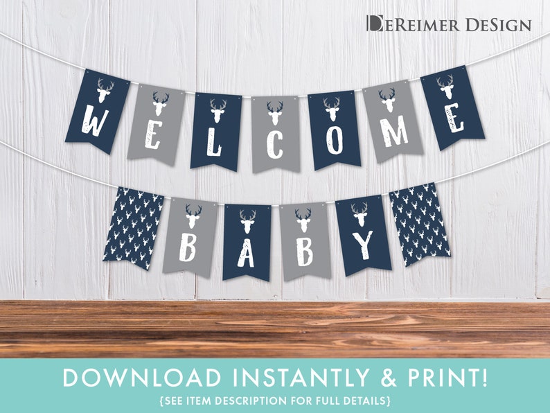 Woodland Deer Baby Shower Banner In Blue And Gray Banner Baby Shower Banner Diy Print F03 Woodland Deer Baby Shower Banner In Blue And Gray Banner Baby Shower Banner Diy Print F03