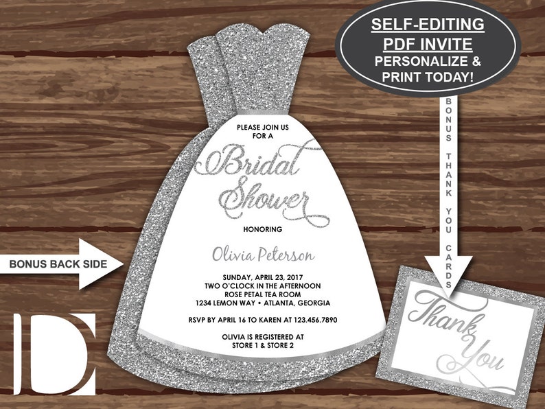 Bridal Shower Invitation Wedding Dress Invitation Wedding Etsy