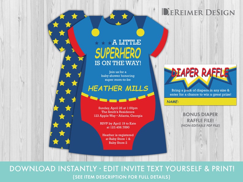 Superhero Baby Shower Invitation in Red Blue and Yellow Etsy