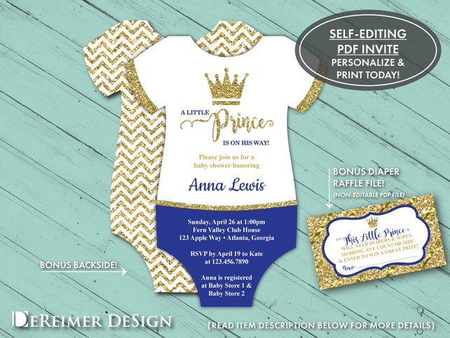 Little Prince Baby Shower Invitation Prince Invitation Royal Blue Little Prince Baby Shower Invitation Prince Invitation Royal Blue