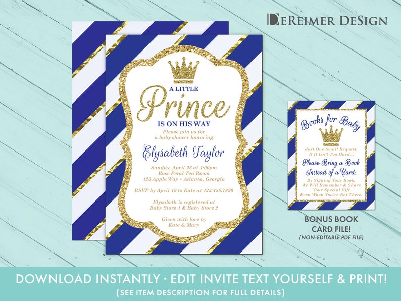 Little Prince Baby Shower Invitation Prince Invite Royal Etsy