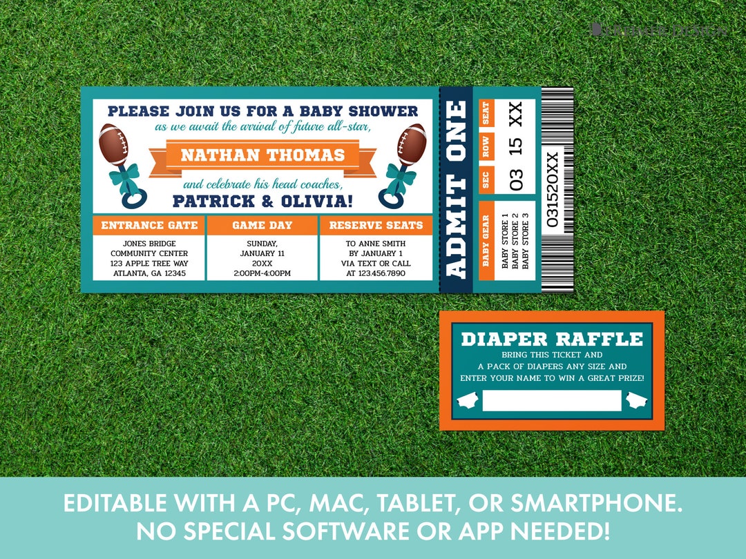 Sports Ticket Baby Shower Invitation Allstar Football Teal Etsy