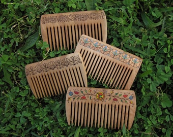 Hair combs, Pear, Handmade, Natural wood, Wood burning, Acrylic painting, Free shipping, Gift, Women, Girls, Hair accessories, Eco friendly