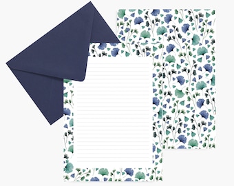 Papier à lettres ginkgo, set papier,  papeterie, anniversaire, botanique, correspondance, aquarelle, liberty, illustration, cadeau