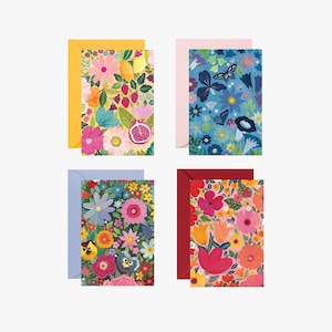 Postkarte Blumen Jahreszeiten, Kartenset, Illustration Dekoration, Kind, Haus, Zeichnung, Aquarell, Winter, Herbst, Frühling, Sommer