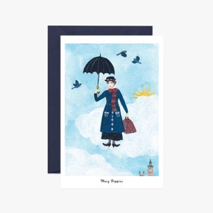 Carte postale, Mary Poppins, carte, Postkarte, halloween, illustration, sorcière,  livraison gratuite france, carte noël, magie, film