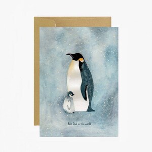 Carte de vœux, carte à message, carte fête des pères, pingouin, je t'aime, papa, vintage, rose, cadeau, papeterie, livraison gratuite france