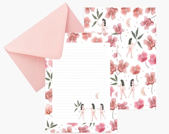 Letter set, letter writing set, watercolor, flowers, botanical, stationery, papel de carta, papergoods, carta da lettere, feminism