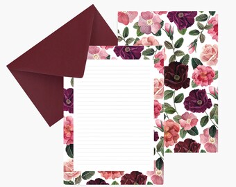 Letter set, letter writing set, watercolor, flowers, botanical, stationery, papel de carta, papergoods, carta da lettere, green, vintage