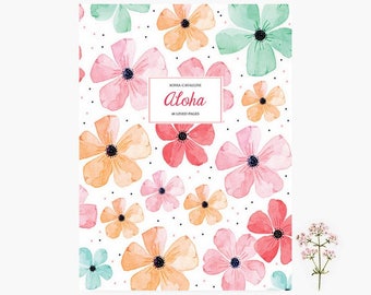 Journal, aloha, printemps, carnet, fleurs, journal intime, cadeau anniversaire, cahier école, Tagebuch, vintage, pastel, notes