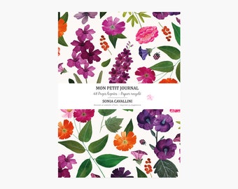 Carnet notebook A6 ligné avec illustration aquarelle motif liberty et fleurs, papeterie fantaisie, cadeau anniversaire et fête des mères