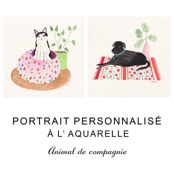 portrait personnalisé animal de compagnie, portrait personnalisable, animal personnalisable, portrait chat, chien, aquarelle, cadeau, noël