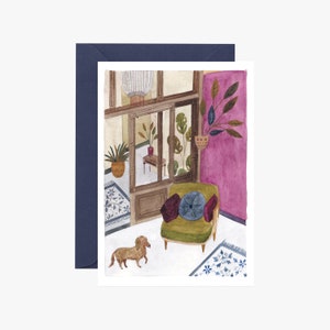 Carte postale chien, vœux, anniversaire, carte postale, floral, décoration, carte célébration, livraison gratuite, carte message, Postkarte