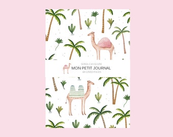 Notebook camel, journal,palm tree, floral, A6, stationery, travel, holydays, gift, Tagebuch, watercolor, diary, artwork, vintage, Notizbuch