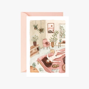 Carte postale, carte de vœux, anniversaire, illustration maison, fleurs, livraison gratuite, carte à message, femme, feministe, Postkarte