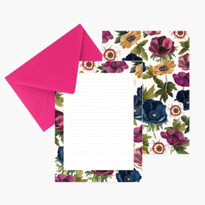 Papel de carta de anémona, juego de papeles, papelería, cumpleaños, botánico, correspondencia, acuarela, libertad, ilustración, regalo de Navidad