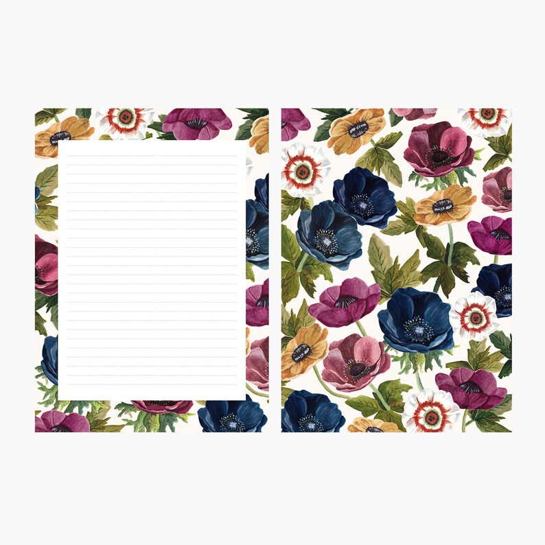 Letter set, letter writing set, watercolor, flowers, botanical, stationery, papel de carta, papergoods, carta da lettere, liberty pattern image 2