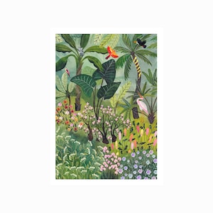 Dschungelposter, Print, exotischer Vogel, Wohndekoration, 21x29,7 cm, Illustration, Malerei, Aquarell, Geburtstagsgeschenk