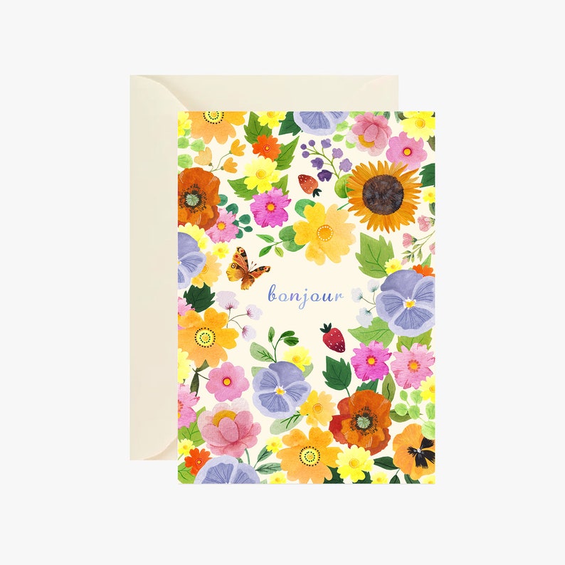 Cartes fantaisie, lot de 5 cartes carte postale, carte motif fleur, carte de vœux, célébration, carte à message, anniversaire, aquarelle image 3