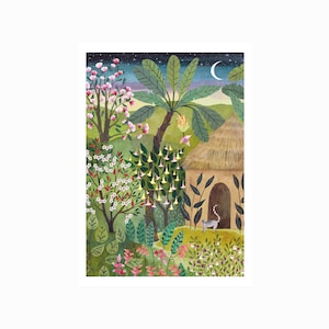 Afrika land poster, Print, jungle, huisdecoratie, 21x29.7 cm, illustratie, schilderij, aquarel, kindercadeau