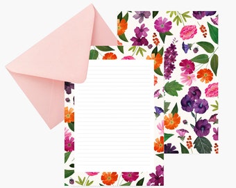 Letter set, letter writing set, watercolor, cosmos, botanical, stationery, papel de carta, papergoods, carta da lettere, flowers, envelope