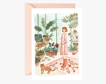 Card, postcard, vintage, Stationery, greeting card, floral, feminist illustration, papergoods, art work, illustration, carta postal