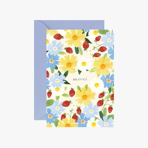 Thank you card, thank you card, postcard, flowered card, greeting card, celebration, message card, wedding card, birthday image 1