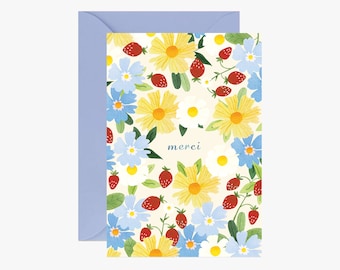 Thank you card, thank you card, postcard, flowered card, greeting card, celebration, message card, wedding card, birthday