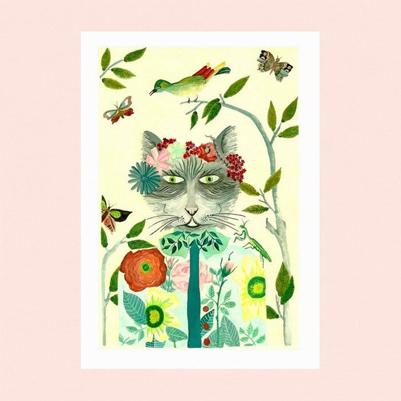 Affiche chat, Illustration, chat, impression, A4 , chambre, enfant, livraison gratuite france, dessin, peinture, affiche vintage