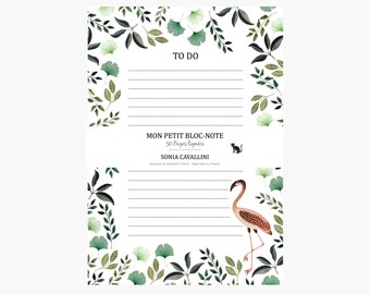 Notizblock Blumen und rosa Flamingo, Notizblock gefüttert, To-Do-Liste, Organisation, Schreibwaren, 10,3x14,8cm, Weihnachtsgeschenk, Geburtstag