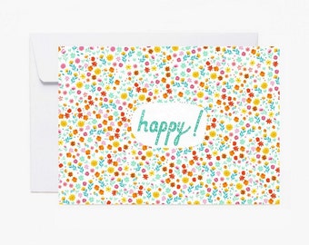 Carte postale Happy, carte à message, motif liberty, carte anniversaire