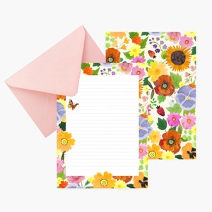 Papelería de girasol, juego de papel, flores, acuarela, cumpleaños, correspondencia, papelería elegante, pequeño regalo, papel rayado