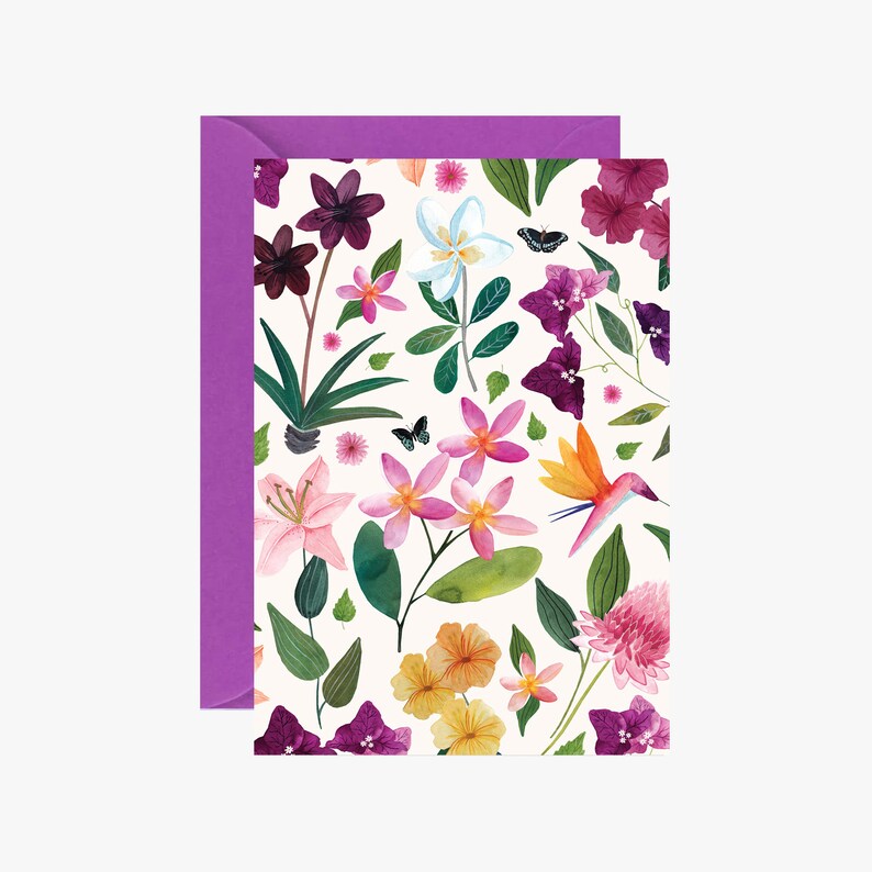 Card, papergoods, stationery, greeting card, Flowers postcard, vintage, floral, illustration, watercolor, carta postal, flores image 1