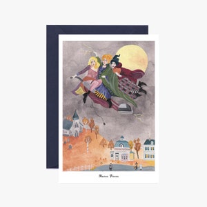 Carte postale, Hocus Pocus, fan art, carte, Postkarte, halloween, illustration, sorcière, carte noël, magie