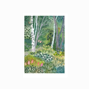 Bosposter, Print, natuur, huisdecoratie, 21x29,7 cm, illustratie, schilderij, aquarel, kerstcadeau, naïeve illustratie