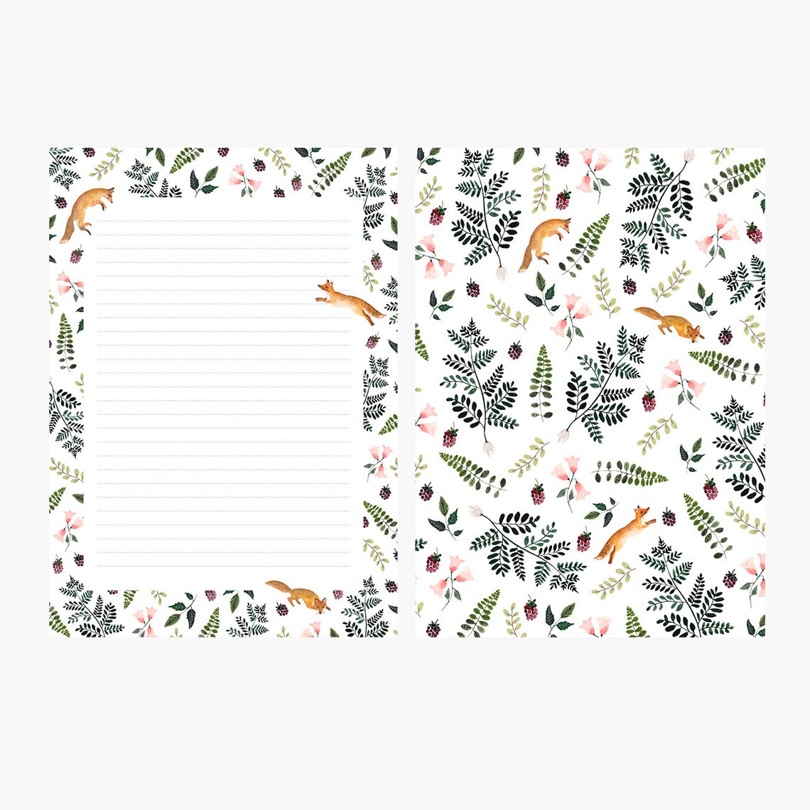 Letter Set Letter Writing Set Watercolor Fox Botanical - Etsy