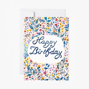 Card Happy Birthday, postcard, Stationery, flowers, vintage postcard, illustration, celebration, birthday, paper, papergoods