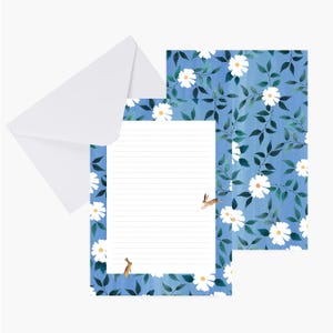 Carta da lettere coniglio, set carta, cancelleria, compleanno, botanica, corrispondenza, acquerello, liberty, illustrazione, regalo