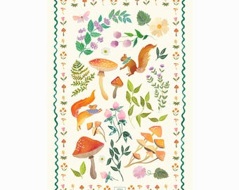 Torchon, lin, torchon cuisine, écureuil, décoration, cuisine, tissu, torchon zéro déchet, essuie mains, cadeau anniversaire, cadeau noël