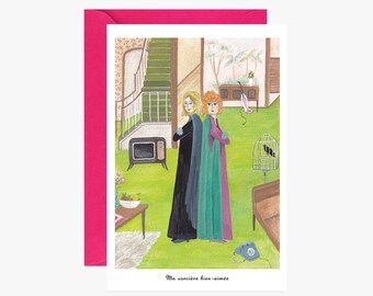 postcard, bewitched, bewitched fan art, home decor, children room, vintage witch, christmas gift, postcard, greeting card