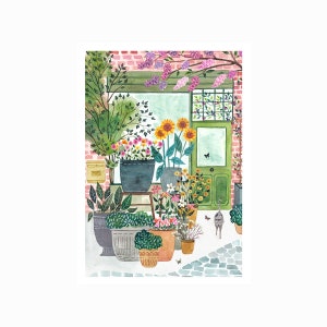A4-Poster Florist, Katze, Druck, Dekoration, 21x29,7 cm, Illustration, Aquarellgarten, Malerei, Aquarell, Natur, kleines Geschenk