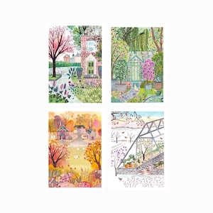 Lote de 4 carteles de las estaciones, Impresión, decoración del hogar, 21 x 29,7 cm, ilustración, pintura, acuarela, envío gratuito a Francia, regalo