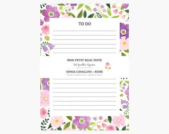 Bloc notes fleurs, bloc note ligné, to do liste, organisation, papeterie, liste de course, organisateur, cadeau noël, anniversaire