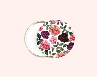 Pocket mirror, flowers, watercolor, round mirror, little gift, Taschenspiegel, beauty, specchio tascabile, espejo de bolsillo