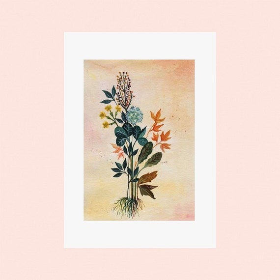 Affiche fleurs,  Impression, dessin, décoration, A4,  maison, fleurs, bouquet, fine art, art, affiche vintage, noël