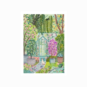 Garden poster, cat and dog, Print, decoration, 21x29.7 cm, illustration, painting, watercolor, nature, small gift