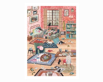 Affiche journée cosy, saison, A4, Impression, illustration, décoration maison, 21x29,7 cm, peinture, aquarelle, art, fait main, cadeau