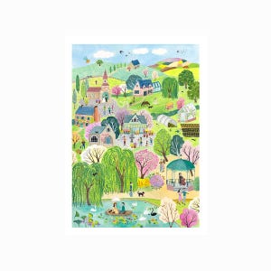 Poster Dorf im Frühling, Druck, Dekoration, 21x29,7 cm, Illustration, Malerei, Aquarell, Natur, kleines Geschenk