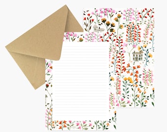 Briefpapier mit Liberty-Muster, Papierset, Briefpapier, Geburtstag, botanisch, Korrespondenz, Aquarell, Illustration, Geschenk